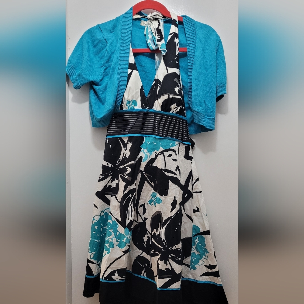 Speechless Juniors Halter dress with Cardigan